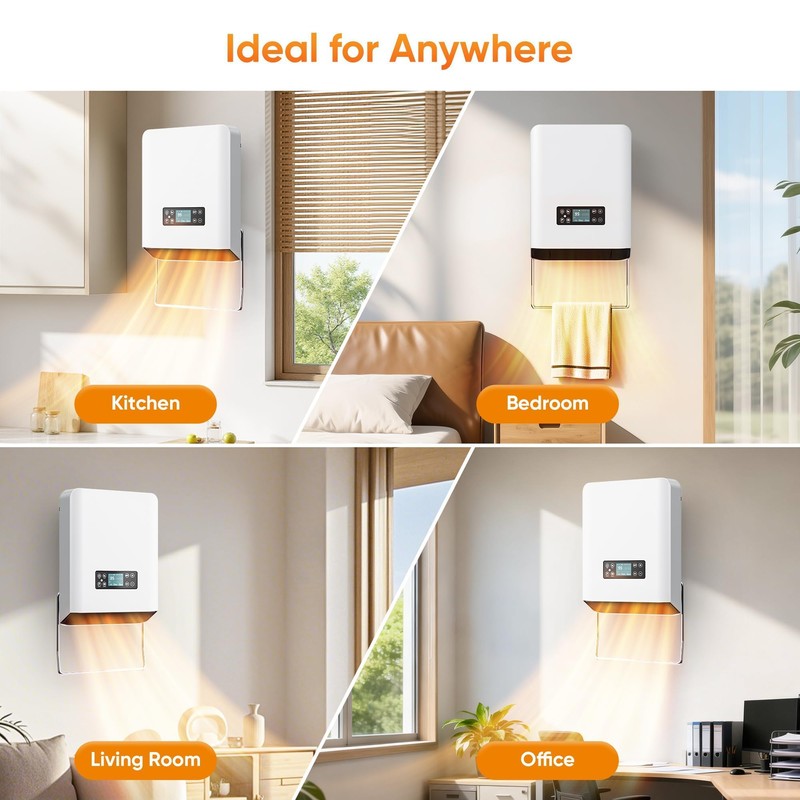 Wall Mounted Electric Heater, 1500W PTC Indoor Space Heater with