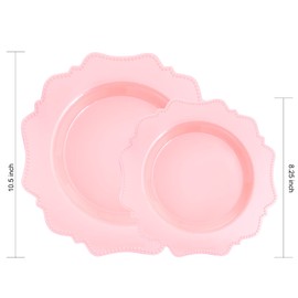 COLOSUS Disposable Plastic Plates Set, Pink Party Plastic Plates, 60 Pack (30 Guest) Dinner & Salad/Dessert Plate
