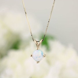 GNGJewel 14K Yellow Gold Natural Rainbow Ethiopian Opal (6mm) Cabochon Pendant (Pendant Only)