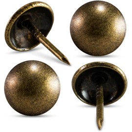 Upholstery Tacks for Furniture, Vintage Upholstery Nails, 100Pcs, ∅7/16" x 1/2", Antique Brass, French Natural Heavy Duty Furniture Nails for Sofas, Chairs, Headboards & DIY Crafts