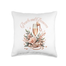 Pearls and Prosecco Bridal Shower Bachelorette Wedding Throw Pillow