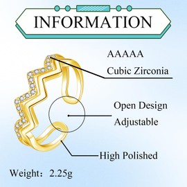 Bewenda Silver Women's Rings, 925 Sterling Silver Double Ring Infinity Wrap Ring with White Cubic Zirconia, Adjustable Minimalist Finger Rings, Simple Open Thumb Ring, Trendy Stacking Rings with Gift