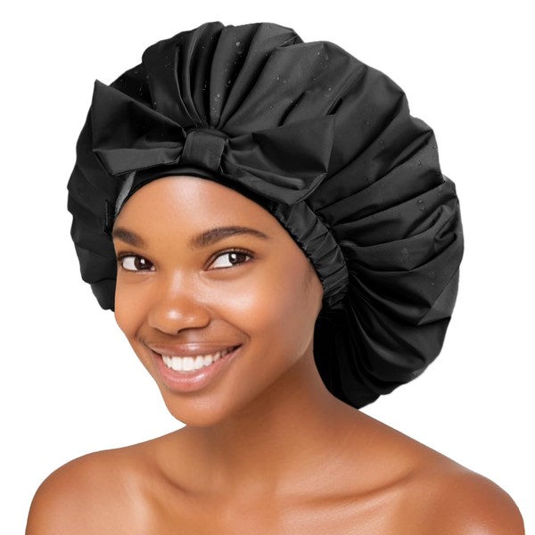 YANIBEST Shower Cap for Women - 100% Waterproof Reusable Shower Cap for Long Braids Hair Nonslip Hair Cap Extra Large Reusable Adjustable for Long Thick Locs Hair