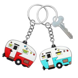 Grevosea 2 Pcs RV Camper Keychain, Camper Keyring Camper Accessories Trailers Retro Camping Car Keychain for Camper Decor RV Travel Camping Trip Souvenirs