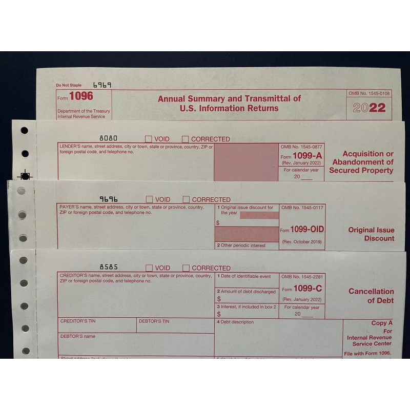IRS 1099-A 2022 IRS Forms Package - 4 Total Forms;