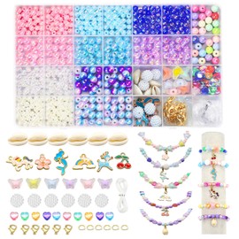 Liangding Bead Set for Threading, 605 Pieces Bracelets Make Yourself with 6/8 mm Colourful Beads Craft Beads Pearls, Unicorn Mermaid and Pendant, DIY Bracelet Making Crafts for Girls