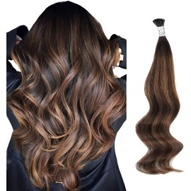 ABH AmazingBeauty Hair 20 Inch Keratin I Tips Extensions For Women I Tip Human Hair Extensions 50 Grams #2/6/2 Darkest Brown with Chestnut Brown Balayage Medium Pre Bonded Real Human Hair 50Strands