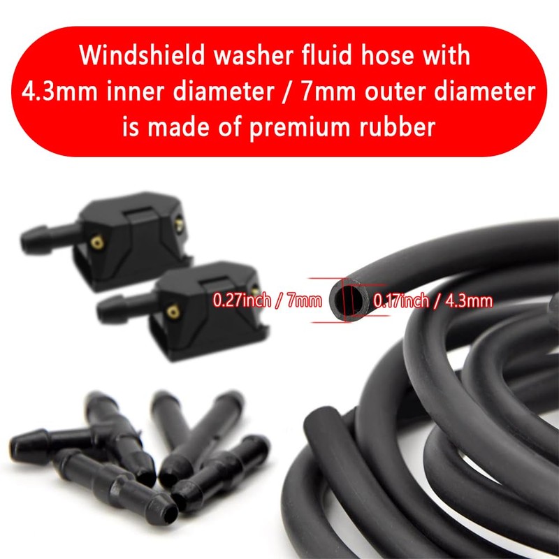 7-in-1 Windshield Washer Hose Kit,Including 2PCS Universal 4 Holes Arm