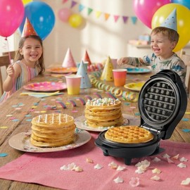 Bestron Mini Waffle Iron for Classic Waffles, Small Waffle Maker with Non-Stick Coating, for Children's Birthdays, Family Parties, Easter or Christmas, 550 Watt, Colour: Black