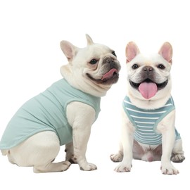 MIHACHI Dog Shirts Cotton Striped T-Shirt, Summer Pet Clothes for Small Dogs, 2-Pack Soft Puppy Apparel Cat Tee, Sleeveless Lightweight, Quick Dry, Breathable,Stretchy, Blue M