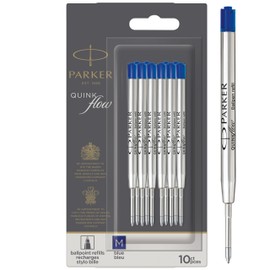 Parker Ballpoint Pen Refills Medium Point Blue QUINKflow Ink 10 Count
