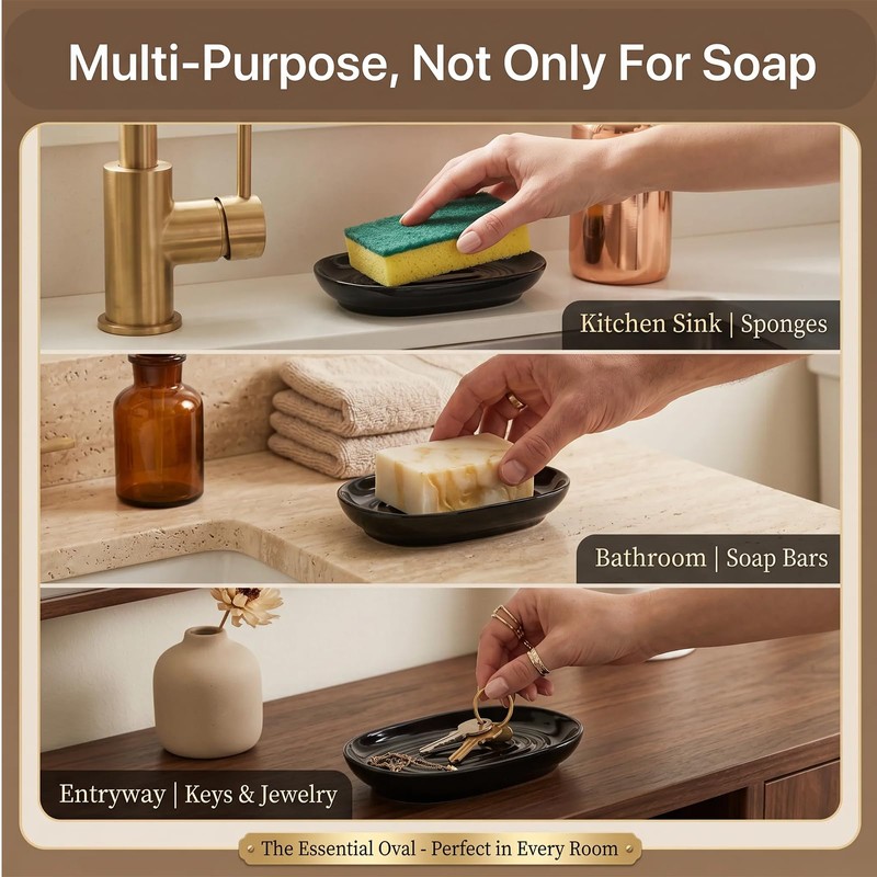 Houlishu Ceramic Soap Dish, Modern Black Bar Soap Holder for