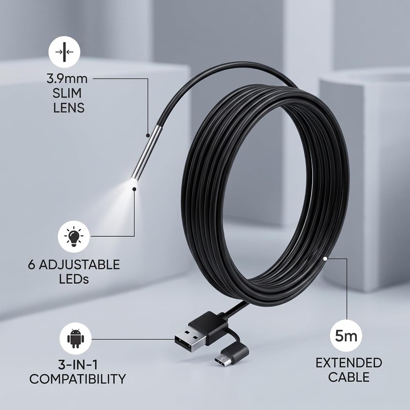 Cámara de Inspección Endoscopio 3 en 1, Boroscopio Impermeable IP67