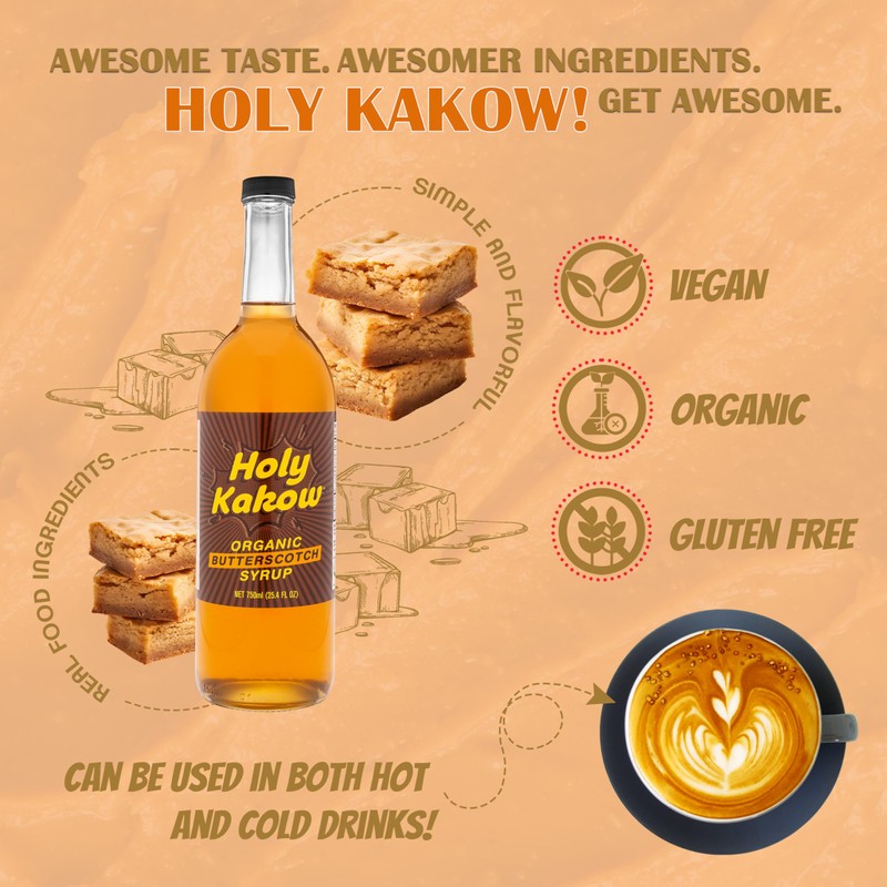 Holy Kakow Organic Butterscotch Syrup - Coffee Syrup, Liquid Sugar