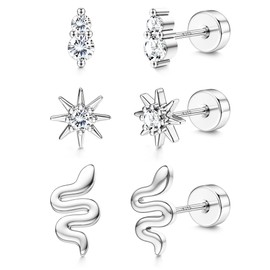 Dochais 3 Pairs of S925 Small Stud Earrings Cartilage Earrings Hypoallergenic Sleeper Small Medical Stud Earrings for Men and Women Gold & Silver, Brass