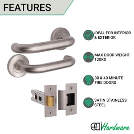 EAI Return to Door Lever on Rose Handle & Latch Kit – Satin Stainless Steel - 76mm Latch