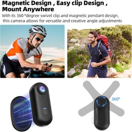 Quintin Body Camera cam, 4K/1080P Thumb Action Camera with Spring Clip, Wearable Necklace Mini Body Camera, Helmet Cam for POV Recording, Portable Vlogging,Cycling, Motorcycle, Travel