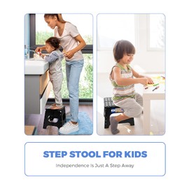 ACKO 11 inch Folding Step Stool Lightweight Plastic Step Stool - 2 Pack - Foldable Step Stool for Adults,Non Slip Folding Stools for Kitchen Bathroom Bedroom (Black, 2 Pack)