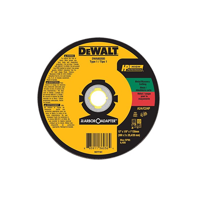 DEWALT DWA8020D 12x1/8x1 IN / 20mm MTL/CONC HS WHL