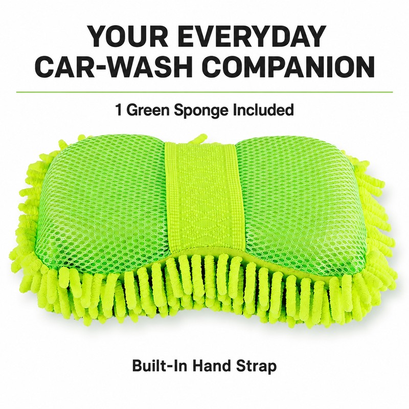 Microfiber Car Washer Sponge with Hand Strap, Chenille Wash Pad