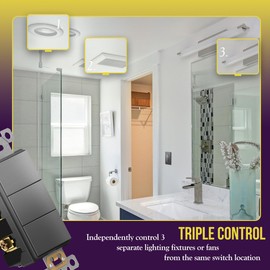 ENERLITES Elite Series Triple Decorator Switch with Screwless Wall Plate, Combination Paddle Switch, Ground Terminal, Single Pole, Residential Grade, 15A 120V-277V, 62755-SG, Space Gray