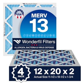 12x20x2 MERV 13 Air Filter (4-Pack) | Wonderfil Filters | Pleated HVAC Design | Perfect Fit for AC & Furnace Systems | Actual Size: 11.5" x 19.5" x 1.75"