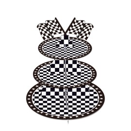 Racing Cupcake Stand for 24 Cupcakes 3 Tier Cupcake Stand Racing Theme Party Supplies Cupcake Display Holder for Birthday Party, Baby Shower, Party