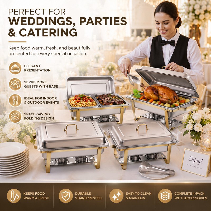 8QT Stainless Steel Chafing Dish Set for Buffets – Gold