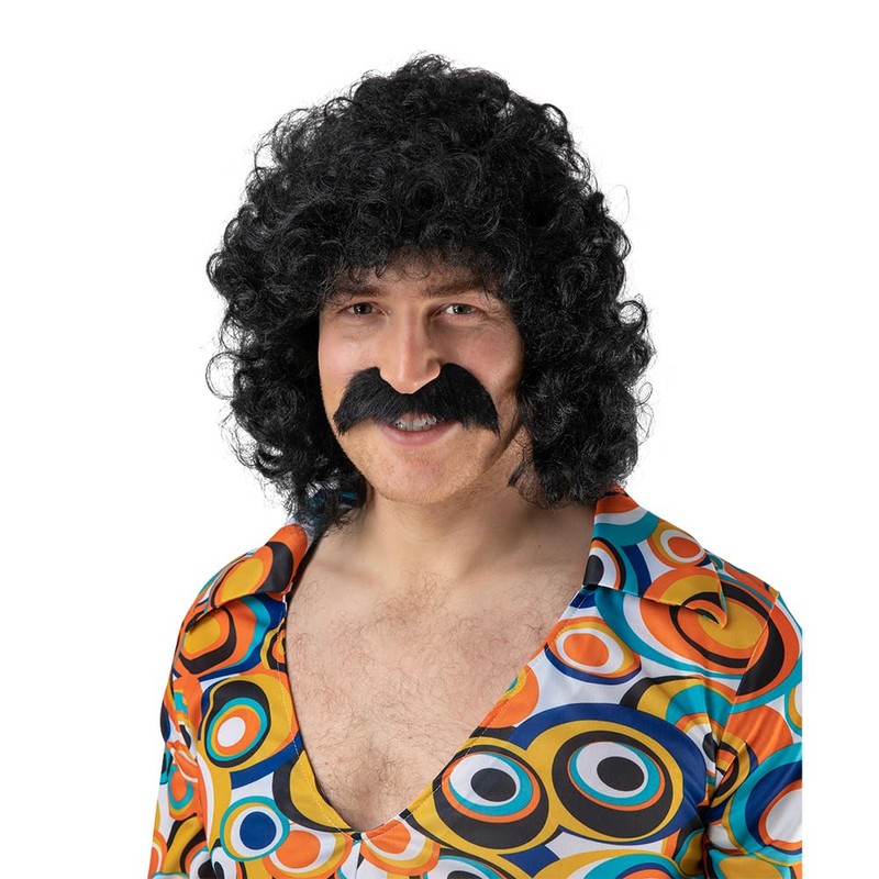Wicked Costumes Adult Mens Perm with Tash - Black