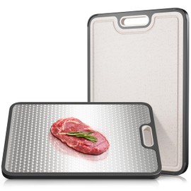 LOZOVIN Stainless Cutting Board, 15”*10”Double-Sided Stainless Steel&Wheat straw PP, Large Non Toxic Chopping Board for kitchen, Separate Surfaces for Meat & Veggies, Scratch-Resistant Mesh Design