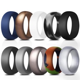 COOLOO Silicone Wedding Ring for Men, 10 Pack Affordable Silicone Rubber Wedding Bands Durable Comfortable Rings, Black White Blue Silver Gray