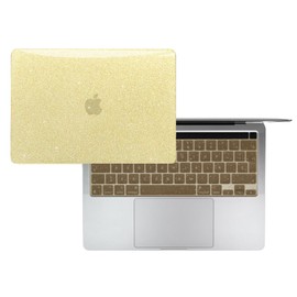 Adversus Kit de Protección Carcasa con Protector de Teclado En ESPAÑOL para MacBook Pro 13 Touch Bar Model A1706 / A1989 / A2159 Ambar Cristal Glitter