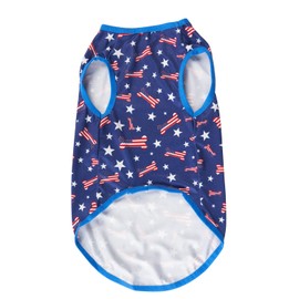 Bone American Star 4th of July Navy Blue Stripe Dog T-Shirts Summer Lightweight Pet Clothes Medium 13.6" Back