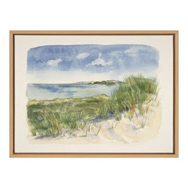 Kate and Laurel Sylvie By The Sea Framed Linen Textured Canvas Wall Art by Patricia Shaw, 18x24 Natural, Coastal Art for Wall