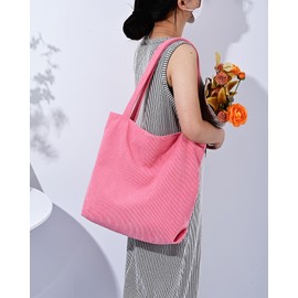 Iioscre Corduroy Tote Bag for Women,Tote Bag with Zipper,Large Capacity Casual Shoulder Handbags with Inner Pockets