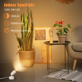 2 Pack LED Spot Lights Indoor, 5W Uplighting with Remote Control Dimmable & Timer, Uplights Indoor Floor Spotlights with 3 CCT, Accent Lighting Stick on Wall Light for Plants Picture Artwork, White