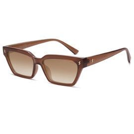 SOJOS Trendy Polarized Sunglasses Womens Men Retro Vintage 90s Cute Cat Eye Narrow Sun Glasses SJ2381 Coffee Frame Coffee Grading Lens