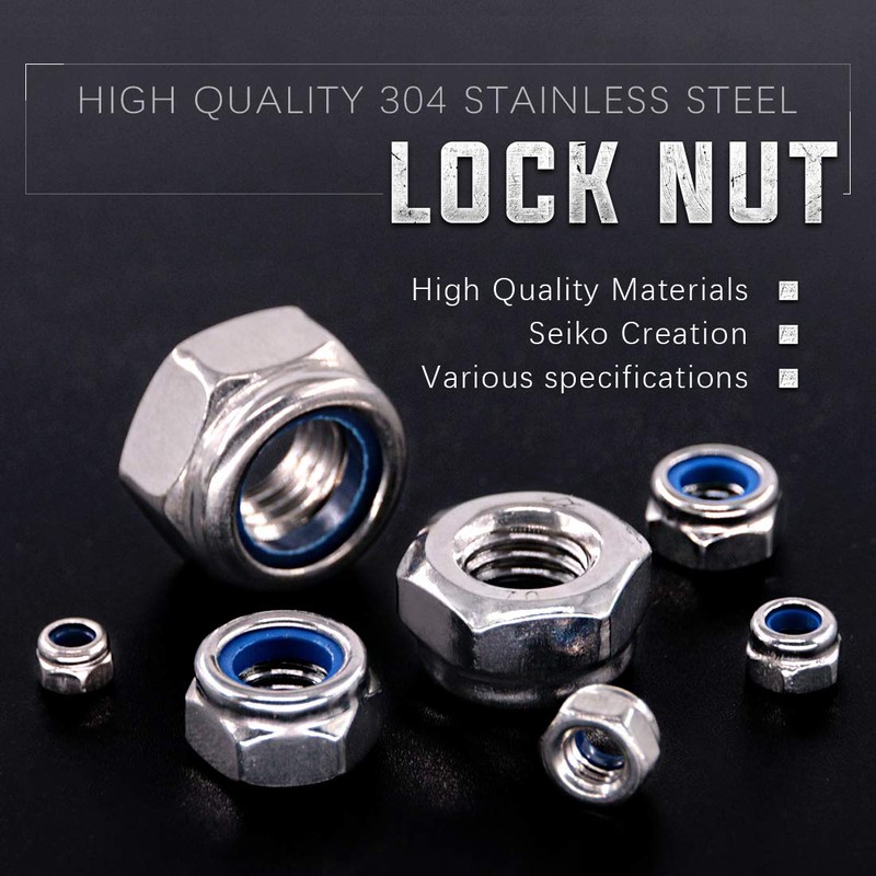 100Pcs 304 Stainless Steel Metric Lock Nut Assortment Kit Perfect