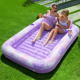 SLOOSH Inflatable Tanning Pool Lounger Float, 85" x 57" Pool Floats Adult with Pillow, 4 in 1 Suntan Tub Raft Floatie,Sunbathing Bed Lounge for Water Blow Up Ball Pit Party Gifts, L-Purple