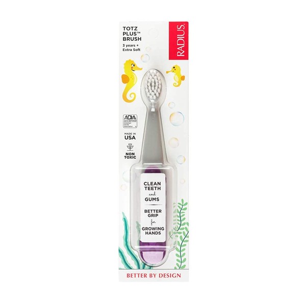 RADIUS Totz Plus Brush Kids Toothbrush Silky Soft BPA Free ADA Accepted Designed for Delicate Teeth & Gums for Children 3 Years & Up - PurpleGrey - Pack of 1