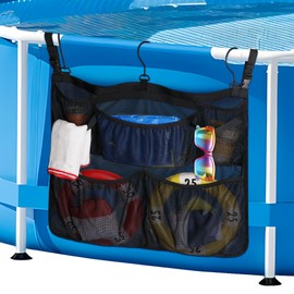 YIZHIXIANGQ Pool Aufbewahrungstasche, Pool Aufbewahrungskorb, Pool Aufbewahrungsbox, Schwarz Schwimmbad Netztasche mit Haken, Pool Zubehör für Aufstellpool, Badezimmer
