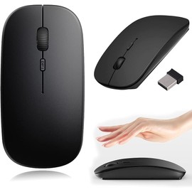 Ultra Slim 2.4 GHz Wireless Mouse with USB Mini Receiver Compatible for PC, Laptop, Computer & More, Portable Cordless Small Black Mice Silent Mouse with Adjustable DPI Suitable For Men & Women