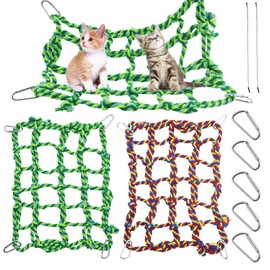 2Pcs Colorful Rat Cage Accessories with 8Pcs Slackline, Woven Climbing Net Pet Hammock Netting Toy Hanging Hammock Net with 4 Hooks Small Animal Supplies Rope Ladder for Parrot Bird Hamster Squirrel