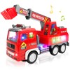 Ynanimery Fire Truck Car Toy for Toddler Kids Girls Boys 3+ Birthday, Kids' Play Trucks with 4D Lights & Music- Automatic Bump Go Technology - Electric Universal Ladder Car