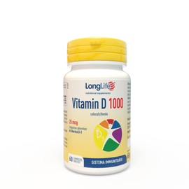 LongLife® Vitamin D 1000 | Vitamina D3 naturale | Difese immunitarie, salute di ossa e denti | Metabolismo del calcio | Fino a 2 mesi di trattamento | Vegetariano e senza glutine
