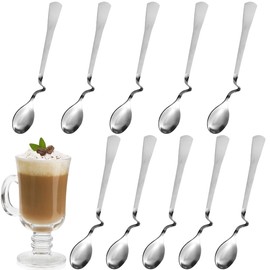 Forreen Stainless Steel Honey Spoon, Pack of 10 Jam Spoons, Milk, Coffee, Mixing Spoon, Hanging Cup Spoon, Latte Macchiato Spoon, Long Drink Spoon with Kink for Home, Office, Cafe, Travel