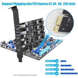 PCIE USB Card 25W Power Supply PCI Express to USB 3.0 Expansion Card 4 Ports (2x Type A + 2x Type C) Fast Charging with Low Profile Bracket for Desktop PC