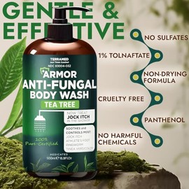 Gel de baño antifúngico con aceite de árbol de té para tiña y picor fornido con estropajo