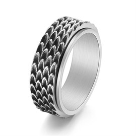 JIPSJICI Dragon Scale Anxiety Ring Cool Stainless Steel Snake Dragon Scales Spinner Rings Fidget Ring for Men Women Gift Silver Size 9