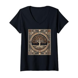 Womens Cottagecore Elder Tree Pagan Paganism Tree of Magic V-Neck T-Shirt